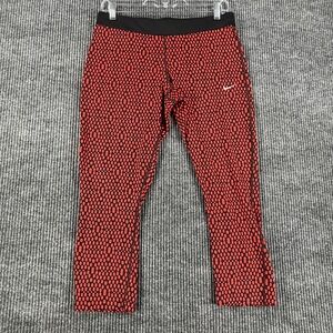 Nike Womens Leggings Large Red Spotted Activewear Gym Run Lift Dri-Fit Light